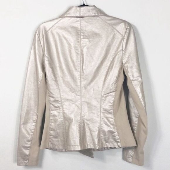 Marc New York Gold Faux Leather Short Jacket Full Zip Stylish & Chic Size Medium - Picture 3 of 7